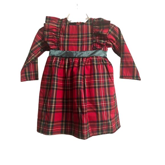 NWOT Little Girl's Red/Green Plaid Christmas Dress Detachable Bow Size 130 (7-8) - Picture 1 of 6